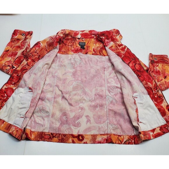 Chicos Additions Floral Red Orange Yellow Beige Zippered Jacket Womens Sz 1 - Picture 3 of 16